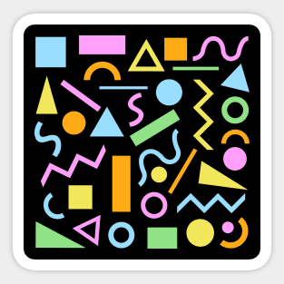 80s Style Shapes Pattern Color on Black Sticker